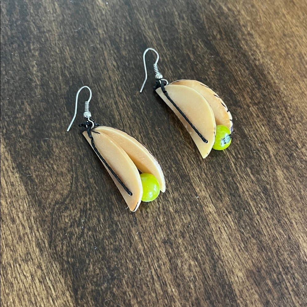 NEW Unique Tan and Green Dangle Earrings